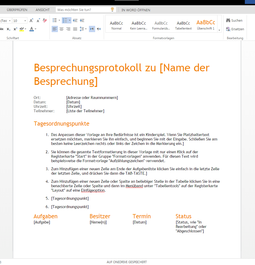 Besprechungsnotiz Orange Wordvorlage De