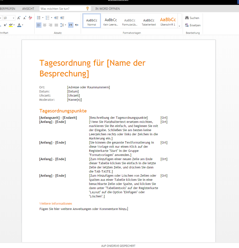 Tagesordnung für eine geschäftliche Besprechung