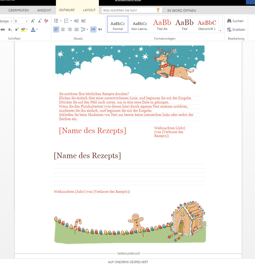 Weihnachtliche Rezeptkarten Wordvorlage De