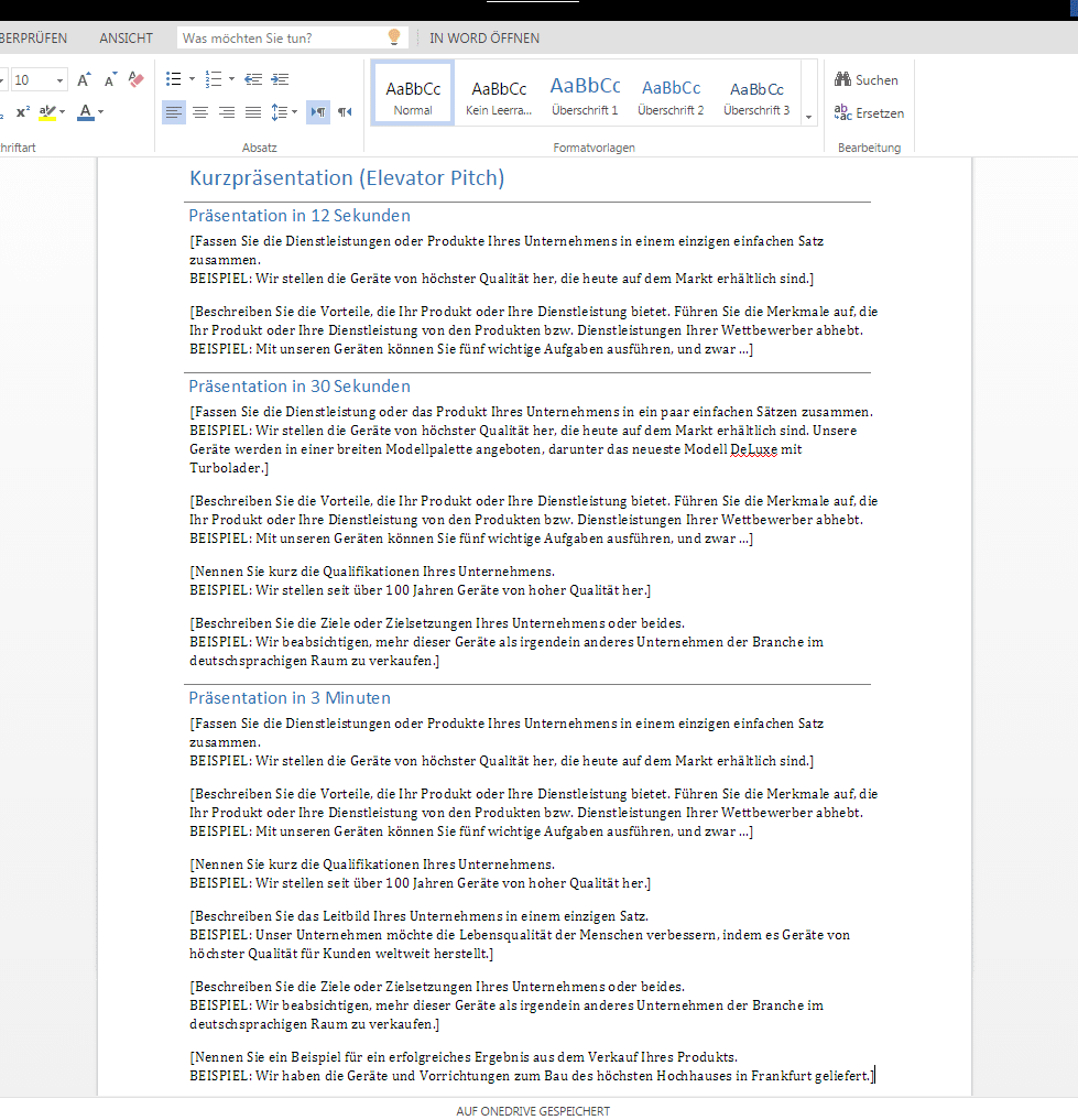 Kurzprasentation Elevator Pitch Wordvorlage De